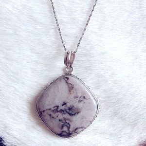 Gray Natural Quartz stone and Sterling Silver Pendant Necklace